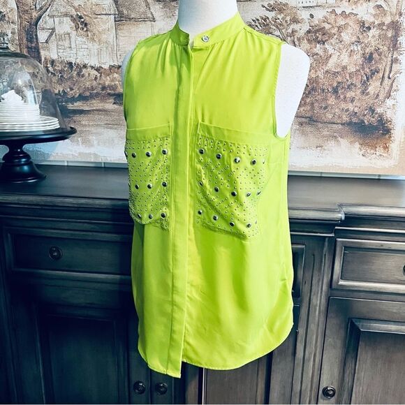 Michael Kors Sleeveless Lemon Lime Buttoned Down Blouse size M - Picture 1 of 7